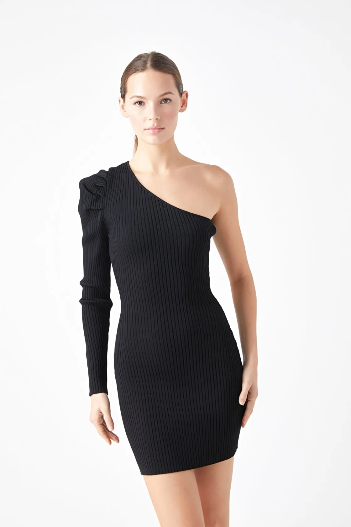 endless_rose__puff_sleeve_3-10.webp ENDLESS ROSE One Shoulder | Bodycon Dresses*- Puff Sleeve One Shoulder Dress BLACK
