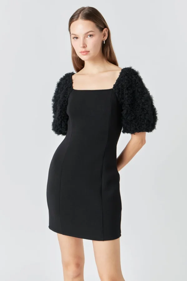 ENDLESS ROSE Little Black Dress | Tops*- Puff Sleeve Mini Dress BLACK