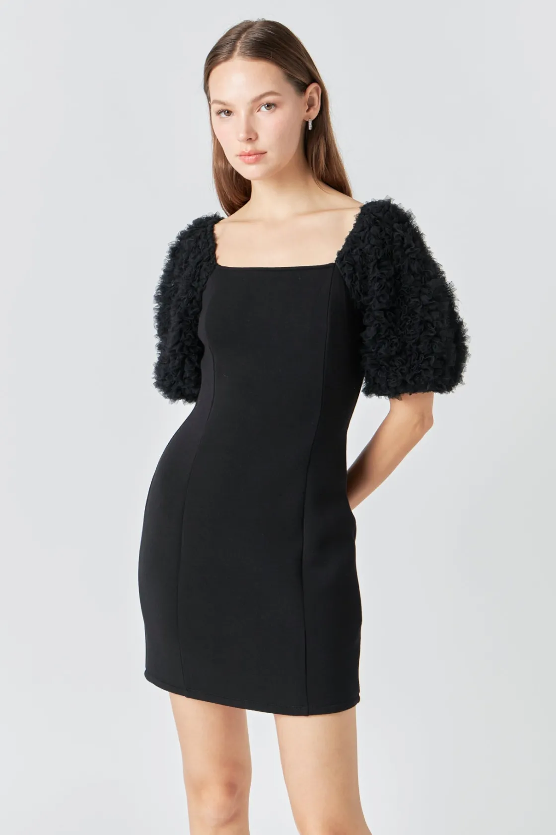 endless_rose__puff_sleeve_3-8.webp ENDLESS ROSE Little Black Dress | Tops*- Puff Sleeve Mini Dress BLACK