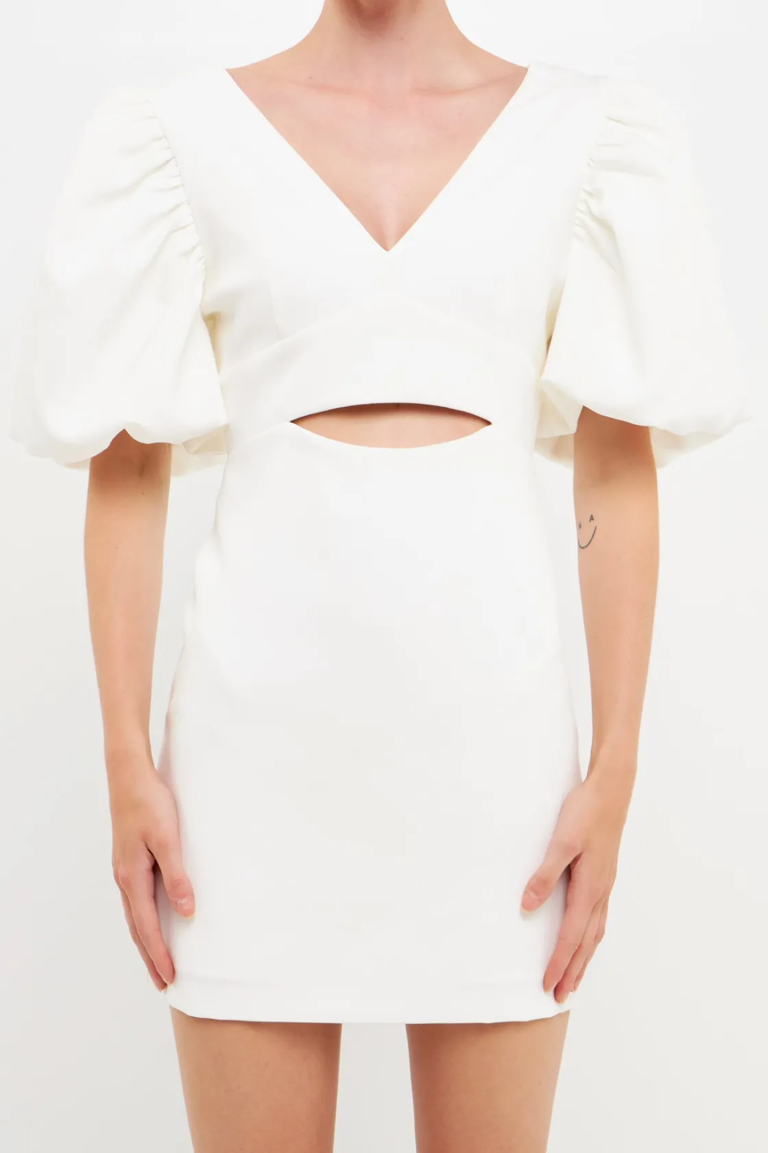 endless_rose__puff_sleeve_5.webp ENDLESS ROSE Tops*- Puff Sleeve Cut Out Mini Dress