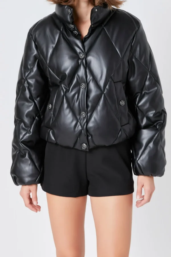 ENDLESS ROSE Jackets & Coats | Tops*- Quilted Pu Bomber BLACK