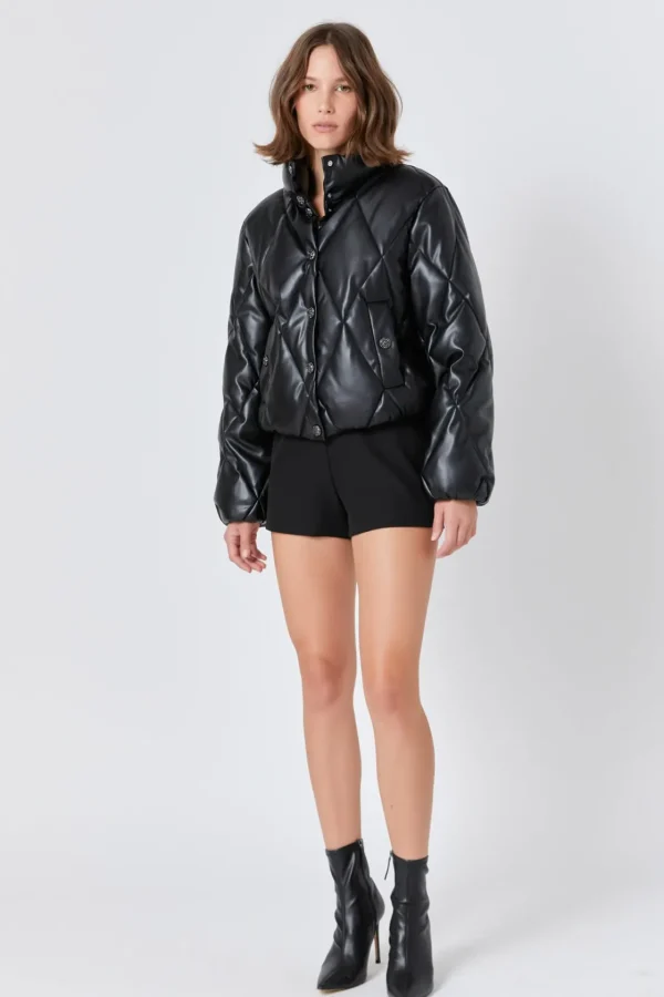 ENDLESS ROSE Jackets & Coats | Tops*- Quilted Pu Bomber BLACK