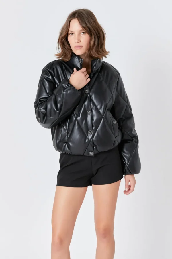 ENDLESS ROSE Jackets & Coats | Tops*- Quilted Pu Bomber BLACK