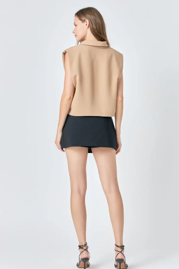 ENDLESS ROSE Tops*- Relaxed Collared Shirt BEIGE