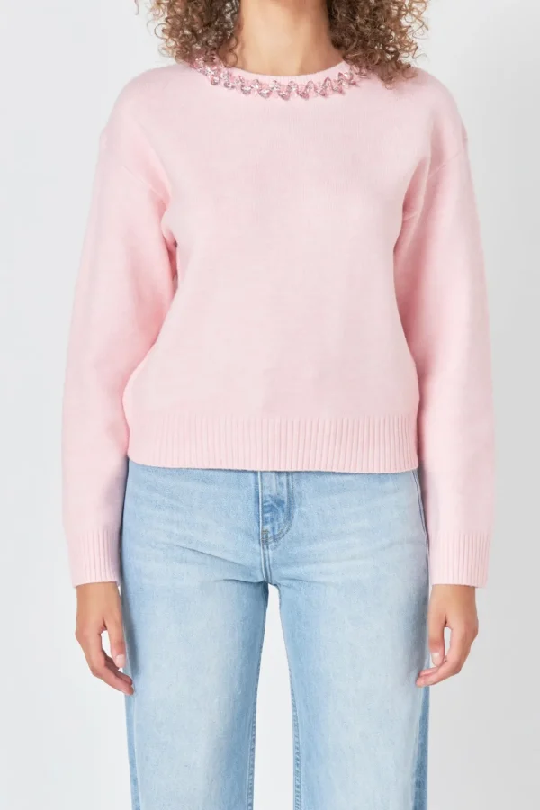 ENDLESS ROSE Tops*- Rhinestone Knit Top LIGHTPINK