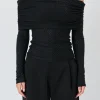 ENDLESS ROSE Tops*- Rhinestone Off Shoulder Top BLACK