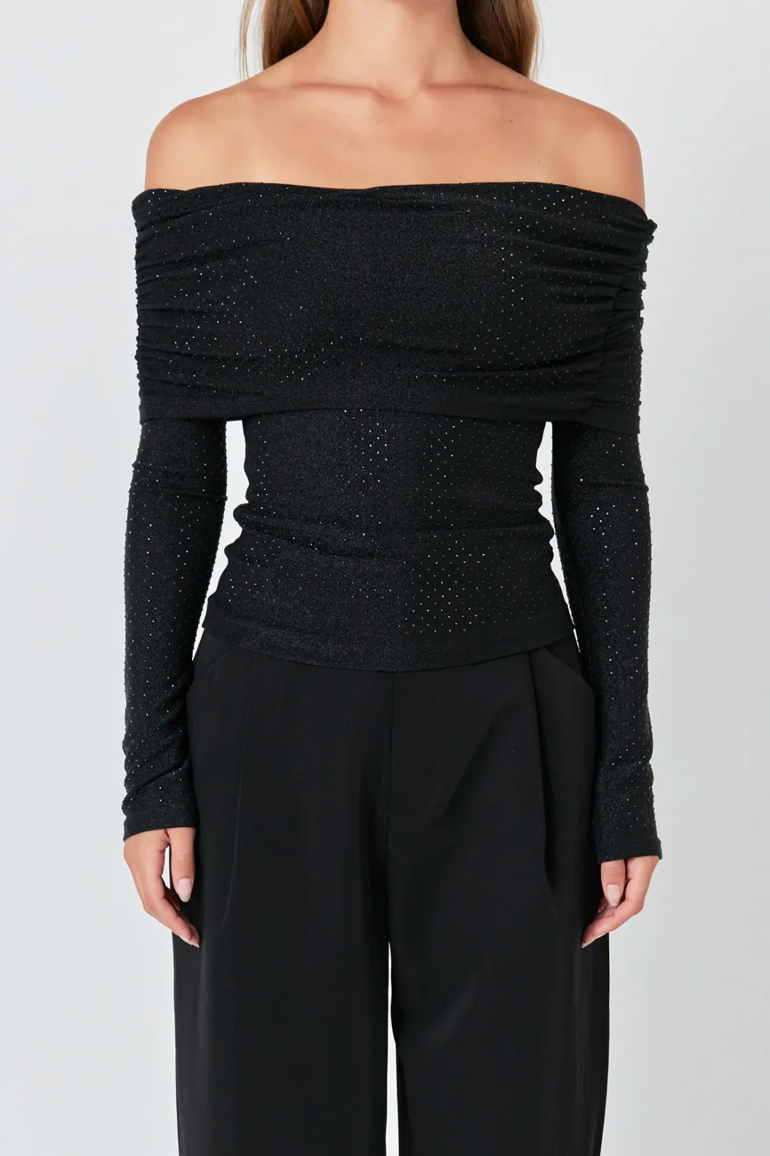 endless_rose__rhinestone__0.webp ENDLESS ROSE Tops*- Rhinestone Off Shoulder Top BLACK