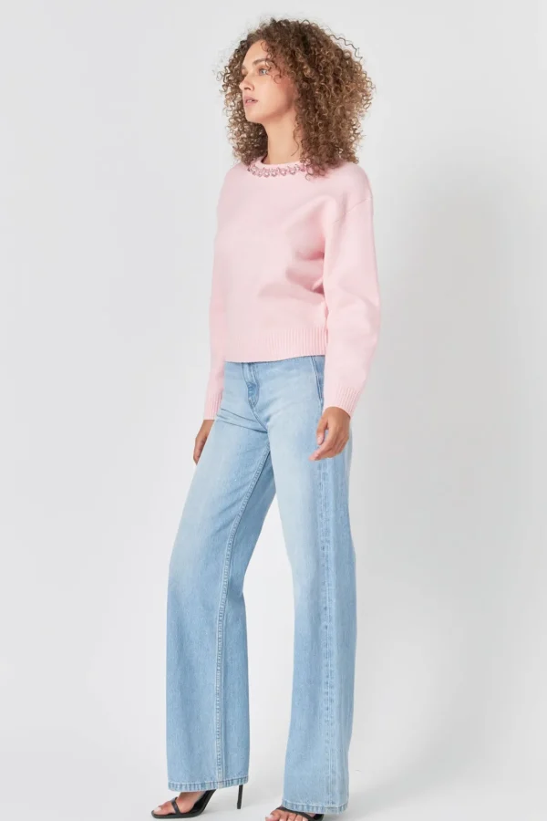 ENDLESS ROSE Tops*- Rhinestone Knit Top LIGHTPINK