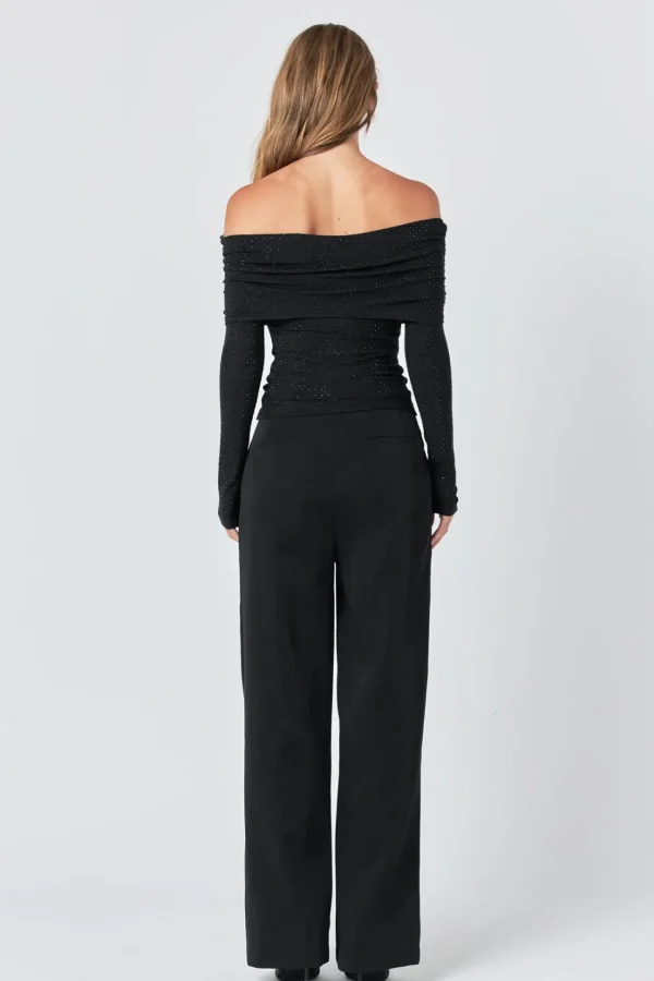 ENDLESS ROSE Tops*- Rhinestone Off Shoulder Top BLACK