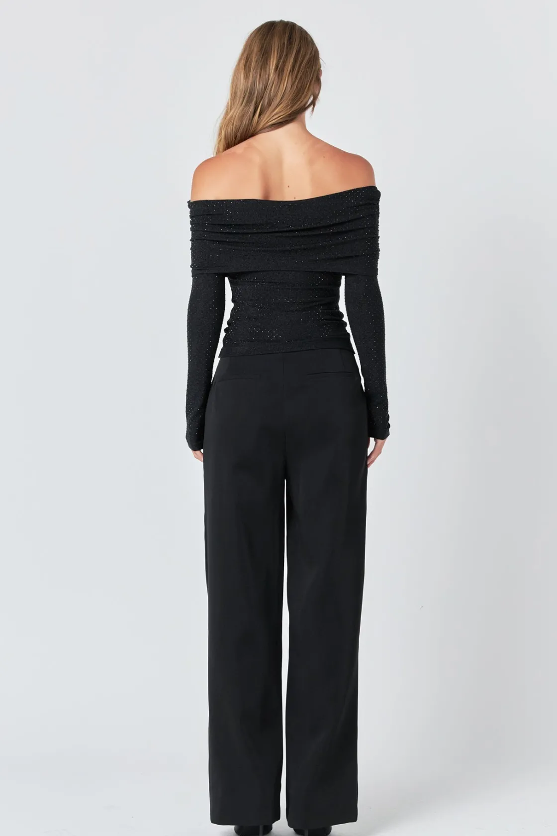 endless_rose__rhinestone__2.webp ENDLESS ROSE Tops*- Rhinestone Off Shoulder Top BLACK