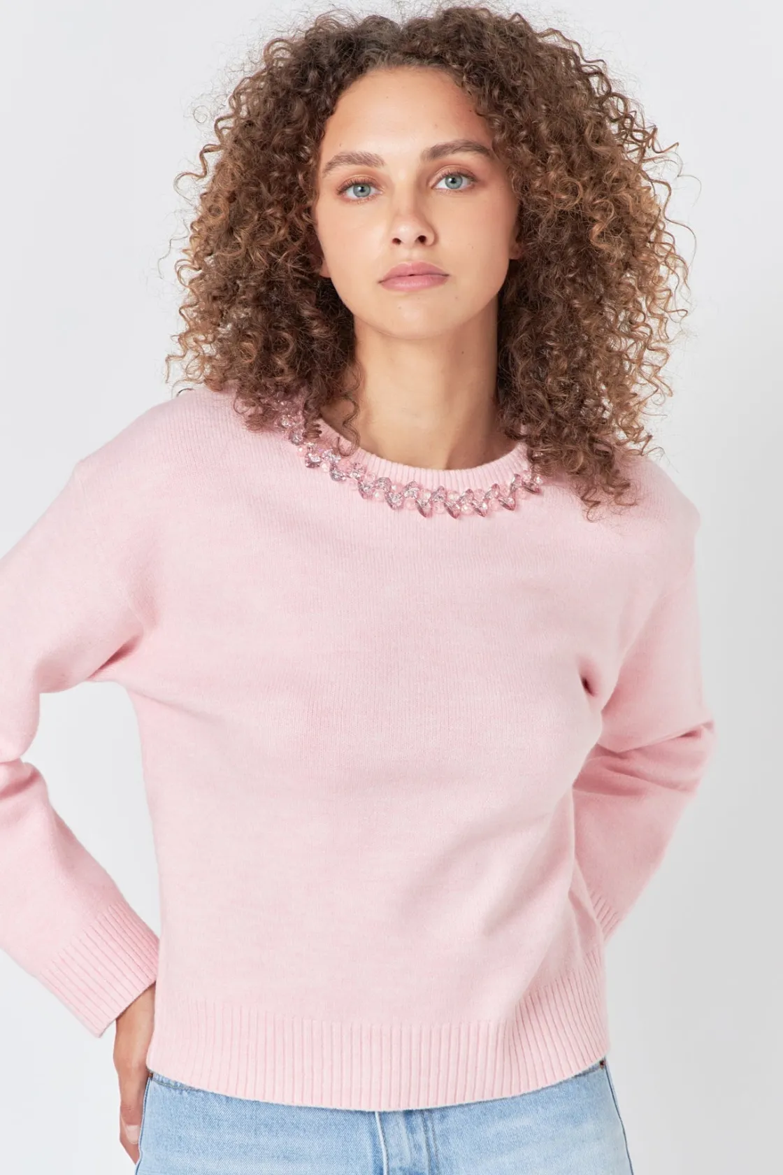 endless_rose__rhinestone__3-1.webp ENDLESS ROSE Tops*- Rhinestone Knit Top LIGHTPINK
