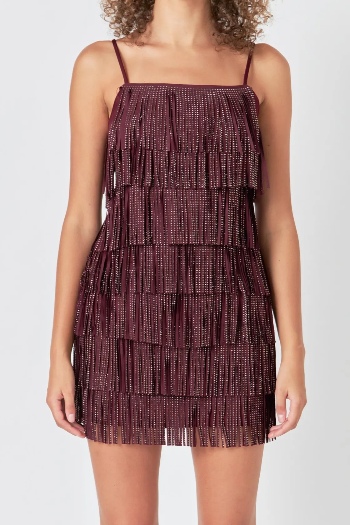 endless_rose__rhinestone__5-1.webp ENDLESS ROSE Little Black Dress | Tops*- Rhinestone Faux Suede Fringe Mini Dress