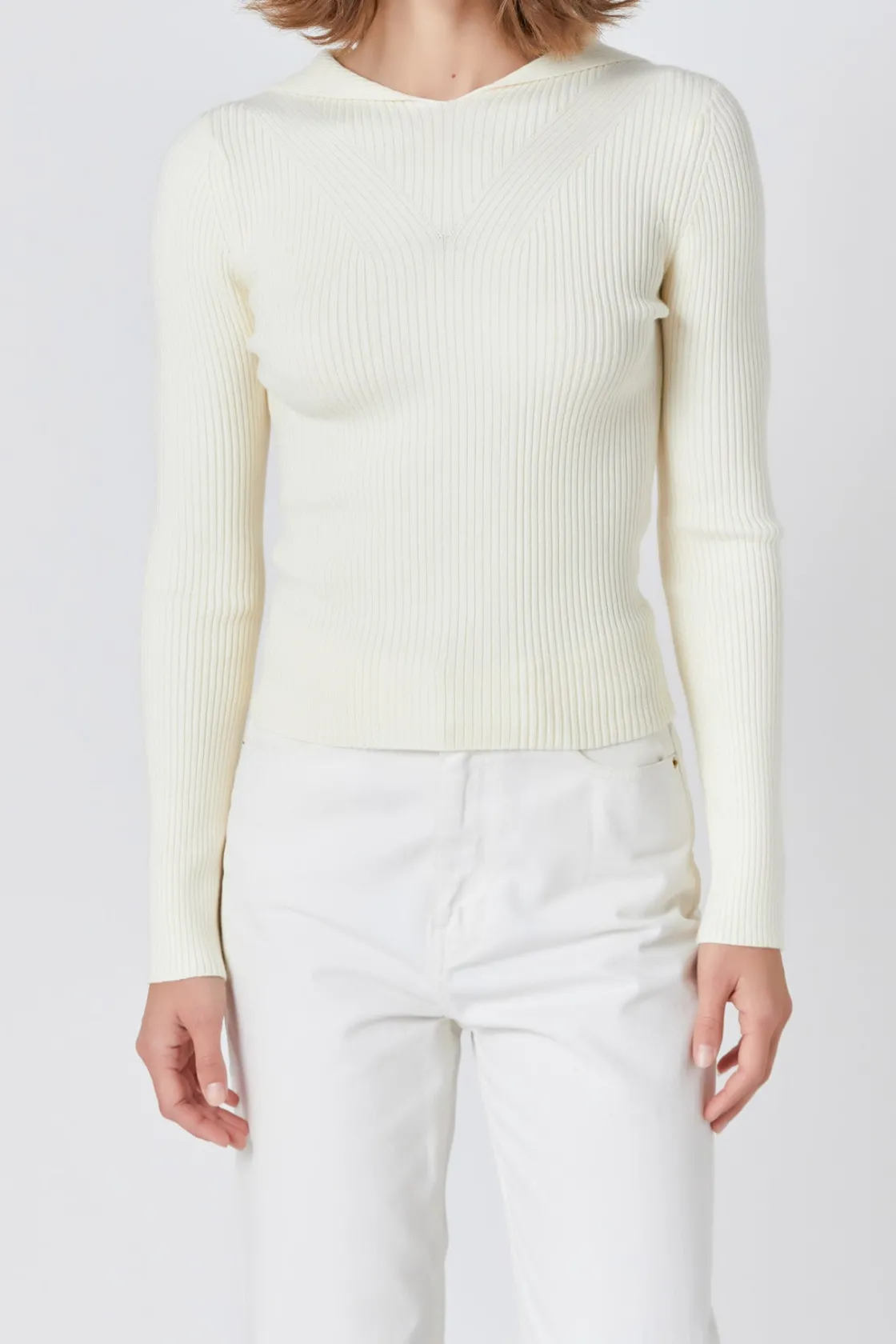 endless_rose__ribbed_deta_0.webp ENDLESS ROSE Sweaters & Knits | Tops*- Ribbed Detail Hoodie Sweater CREAM