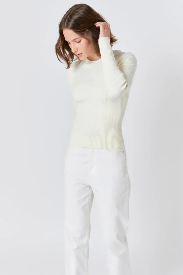 ENDLESS ROSE Sweaters & Knits | Tops*- Ribbed Detail Hoodie Sweater CREAM