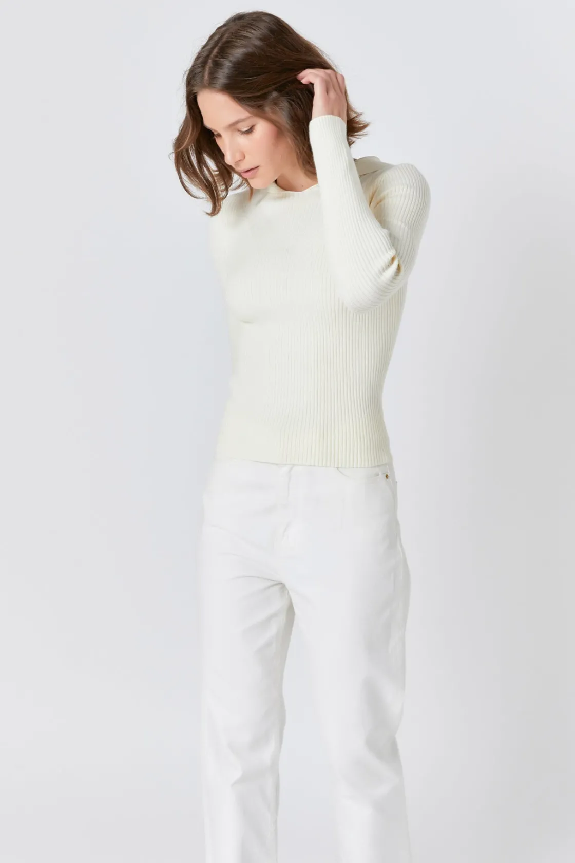 endless_rose__ribbed_deta_3.webp ENDLESS ROSE Sweaters & Knits | Tops*- Ribbed Detail Hoodie Sweater CREAM