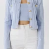 ENDLESS ROSE Sweaters & Knits | Tops*- Ribbed Knit Cardigan with Gold Buttons POWDERBLUE