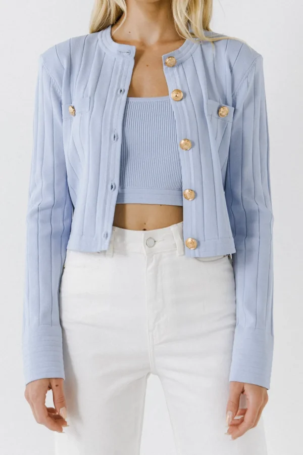 ENDLESS ROSE Sweaters & Knits | Tops*- Ribbed Knit Cardigan with Gold Buttons POWDERBLUE