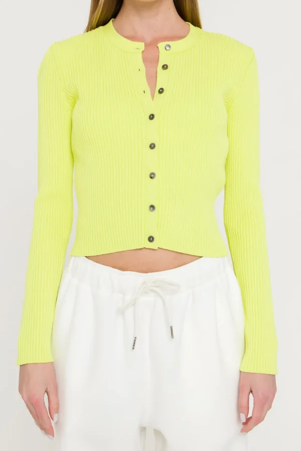 ENDLESS ROSE Sweaters & Knits*- Ribbed Knit Cardigan LIME