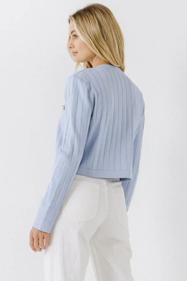 ENDLESS ROSE Sweaters & Knits | Tops*- Ribbed Knit Cardigan with Gold Buttons POWDERBLUE