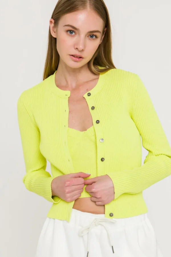 ENDLESS ROSE Sweaters & Knits*- Ribbed Knit Cardigan LIME