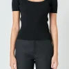 ENDLESS ROSE Tops*- Ribbed Short Sleeve Top