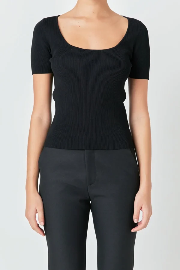 ENDLESS ROSE Tops*- Ribbed Short Sleeve Top
