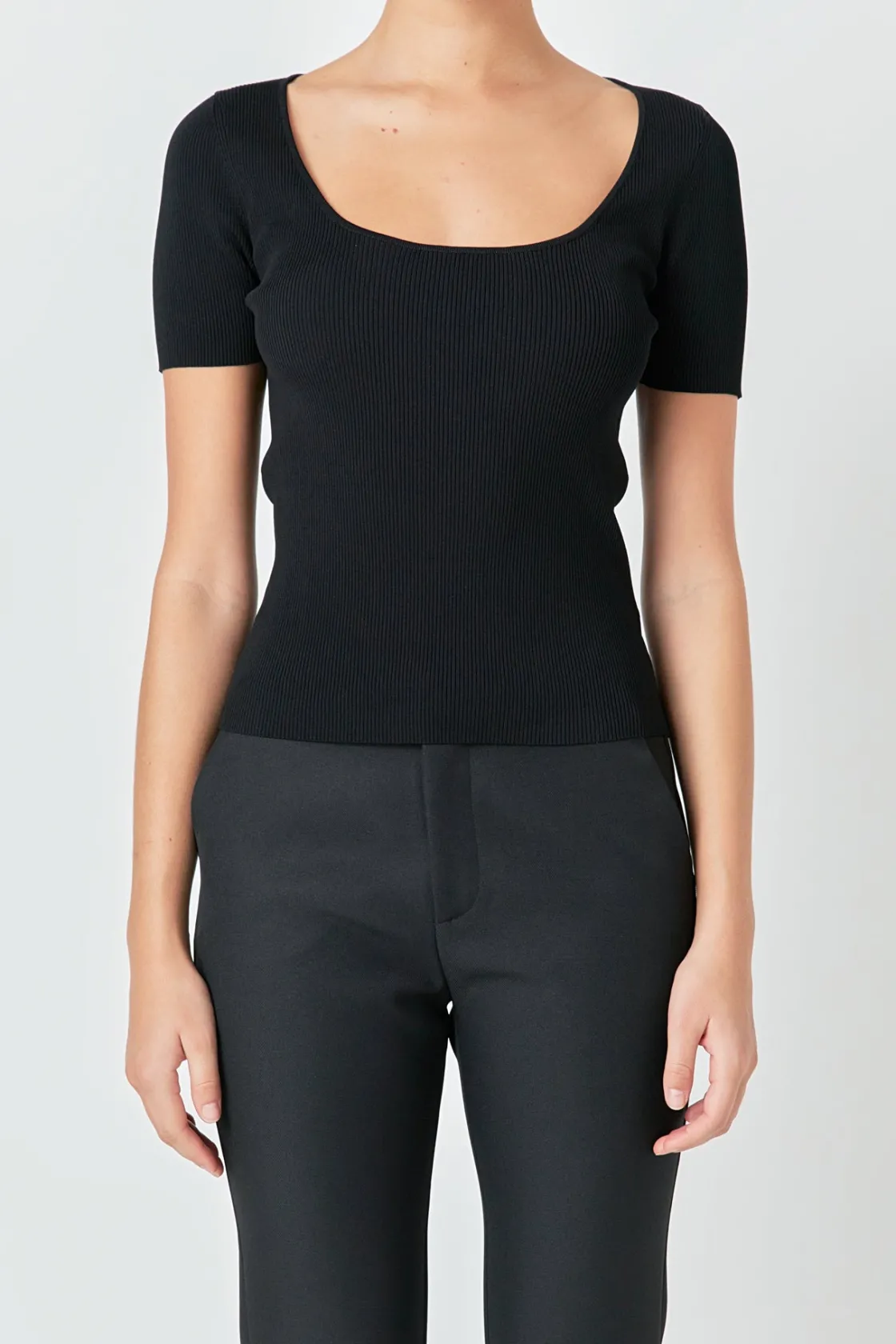 endless_rose__ribbed_shor_0.webp ENDLESS ROSE Tops*- Ribbed Short Sleeve Top