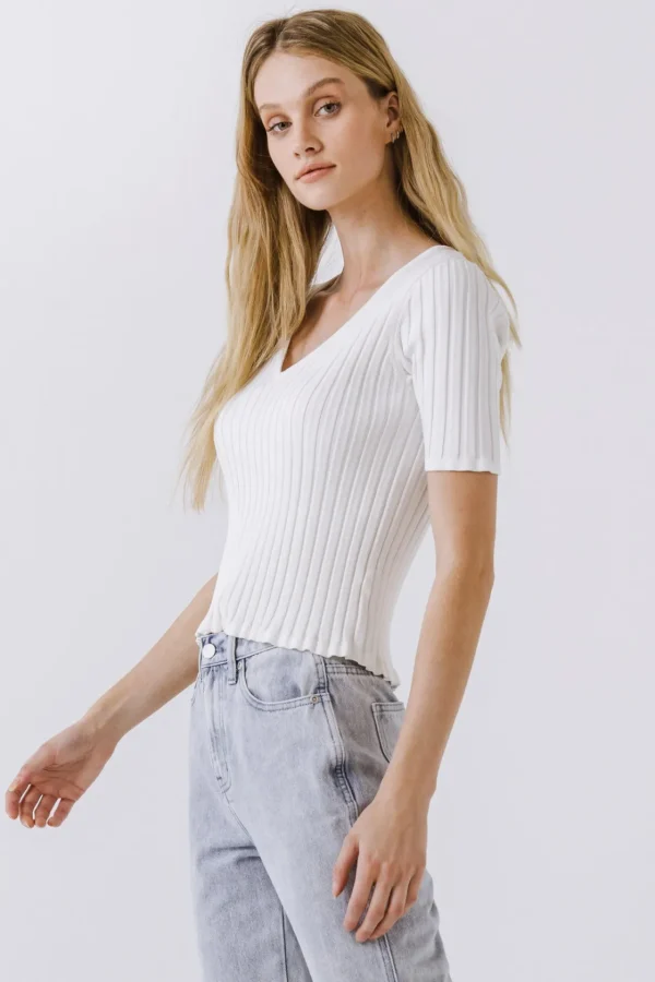 ENDLESS ROSE Sweaters & Knits | Tops*- Ribbed Short Sleeve Knit Top