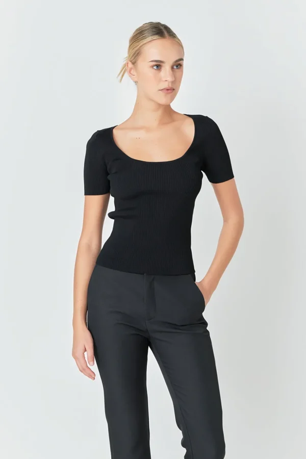 ENDLESS ROSE Tops*- Ribbed Short Sleeve Top