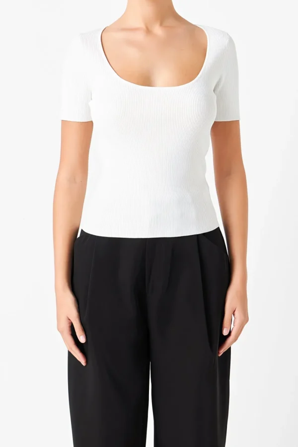 ENDLESS ROSE Tops*- Ribbed Short Sleeve Top