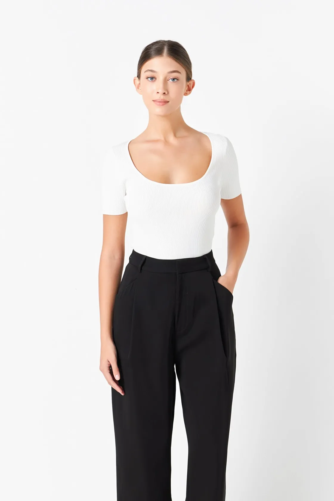 endless_rose__ribbed_shor_8.webp ENDLESS ROSE Tops*- Ribbed Short Sleeve Top