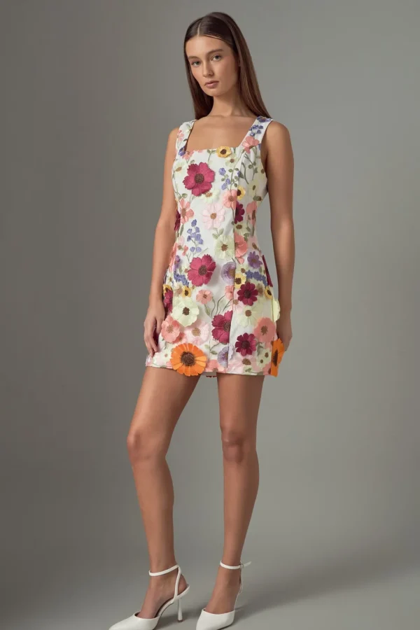 ENDLESS ROSE White Dresses | Floral Dresses*- Rosalind Floral Embroidered Mini Dress WHITE
