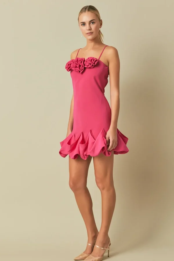 ENDLESS ROSE Tops*- Rose Bubble Mini Dress FUCHSIA