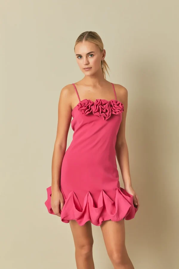 ENDLESS ROSE Tops*- Rose Bubble Mini Dress FUCHSIA