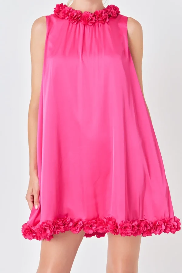 ENDLESS ROSE Tops*- Rosette Mini Dress FUCHSIA