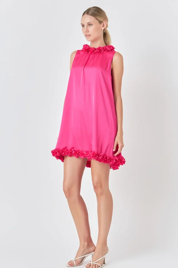 ENDLESS ROSE Tops*- Rosette Mini Dress FUCHSIA