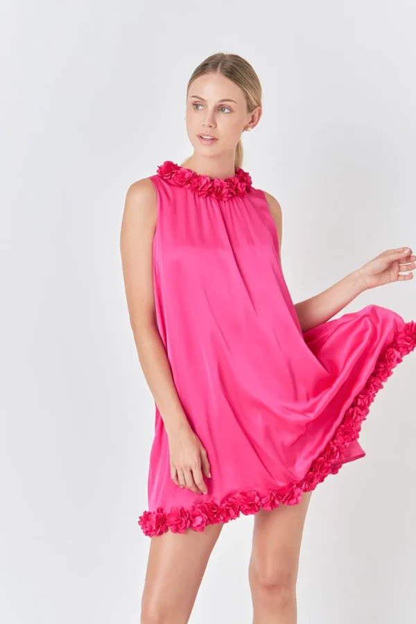 ENDLESS ROSE Tops*- Rosette Mini Dress FUCHSIA