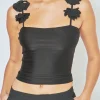 ENDLESS ROSE Tops*- Rosette Shoulder Fitted Top