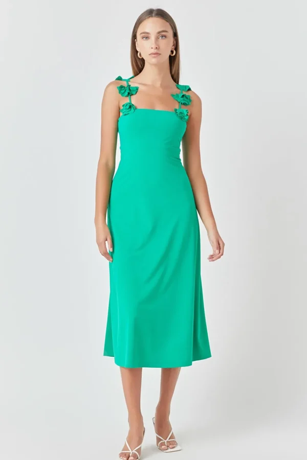 ENDLESS ROSE Floral Dresses | Tops*- Rosette Shoulder Maxi Dress KELLYGREEN