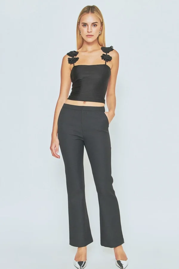 ENDLESS ROSE Tops*- Rosette Shoulder Fitted Top