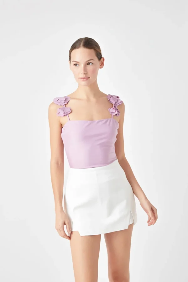 ENDLESS ROSE Tops*- Rosette Shoulder Fitted Top