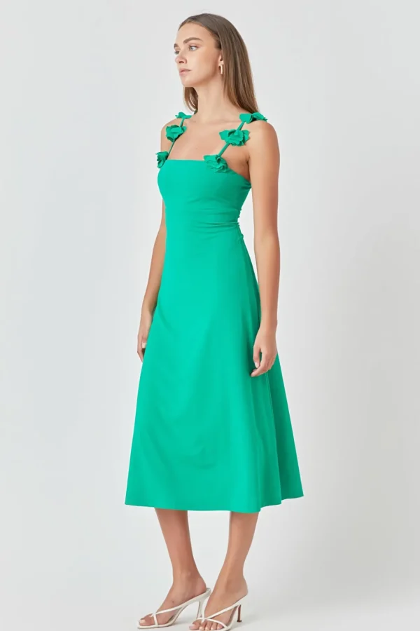 ENDLESS ROSE Floral Dresses | Tops*- Rosette Shoulder Maxi Dress KELLYGREEN