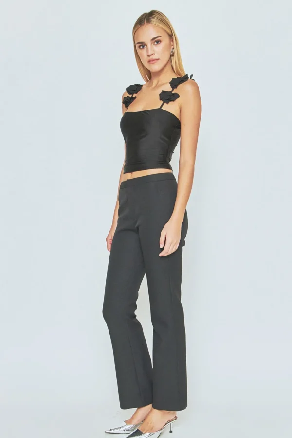 ENDLESS ROSE Tops*- Rosette Shoulder Fitted Top