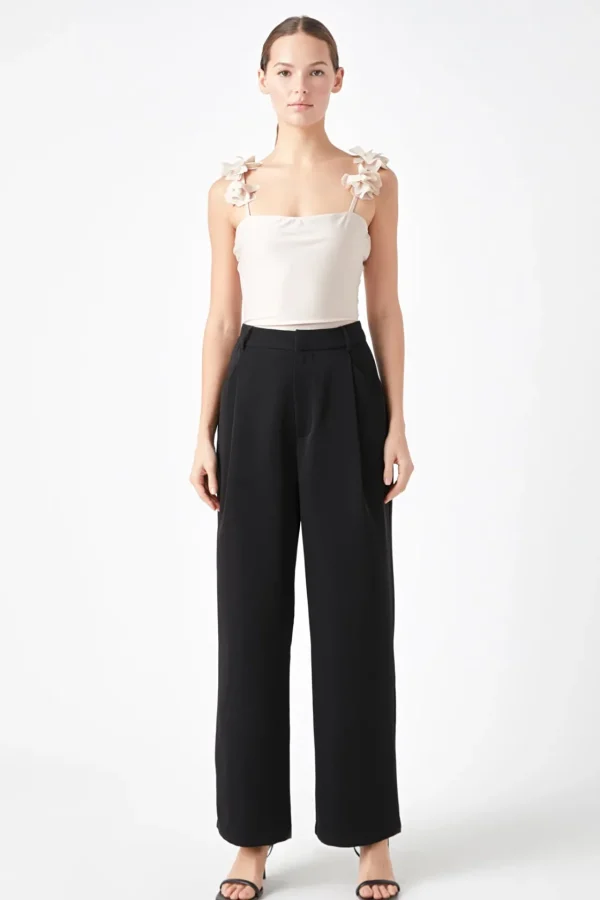 ENDLESS ROSE Tops*- Rosette Shoulder Fitted Top