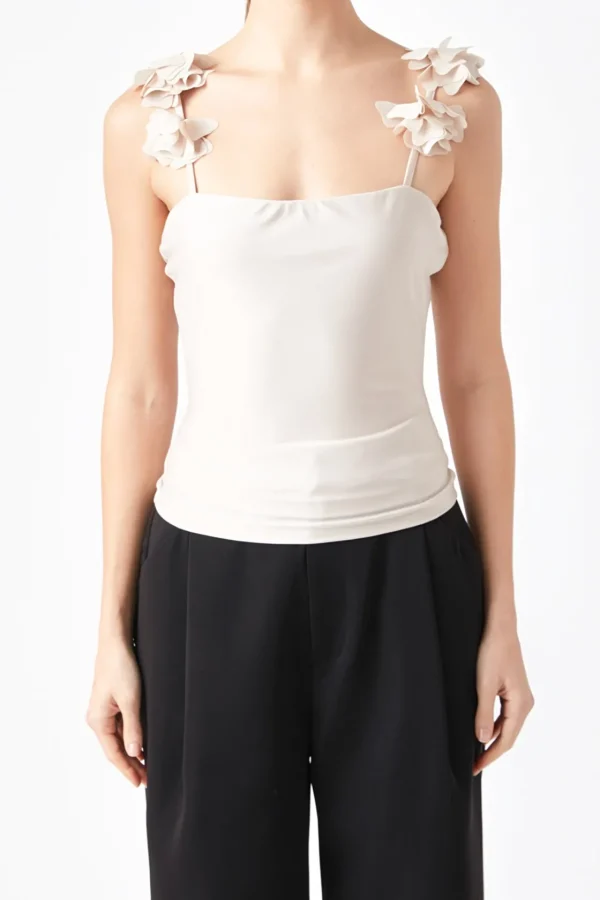 ENDLESS ROSE Tops*- Rosette Shoulder Fitted Top