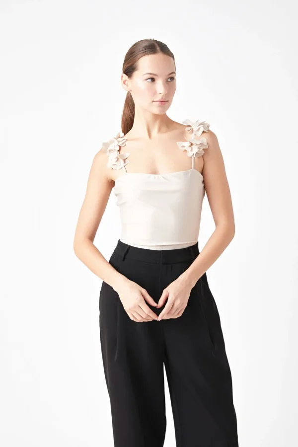 ENDLESS ROSE Tops*- Rosette Shoulder Fitted Top