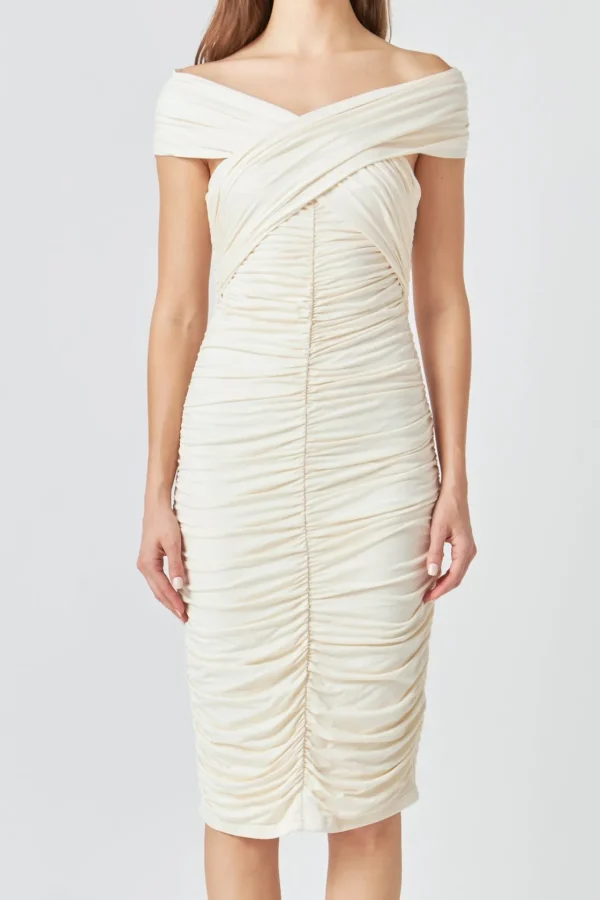 ENDLESS ROSE Bodycon Dresses | Tops*- Ruched Bodycon Midi Dress CREAM