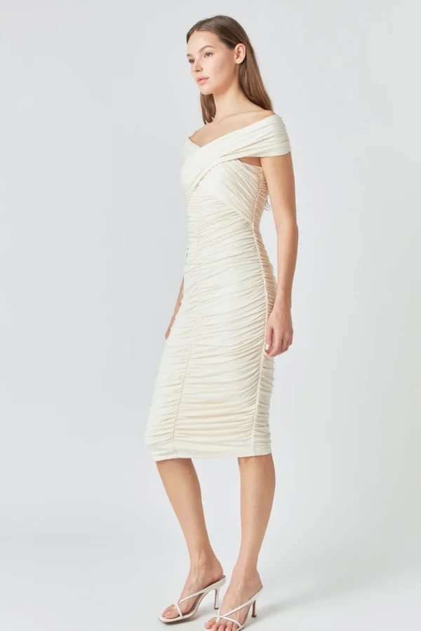 ENDLESS ROSE Bodycon Dresses | Tops*- Ruched Bodycon Midi Dress CREAM
