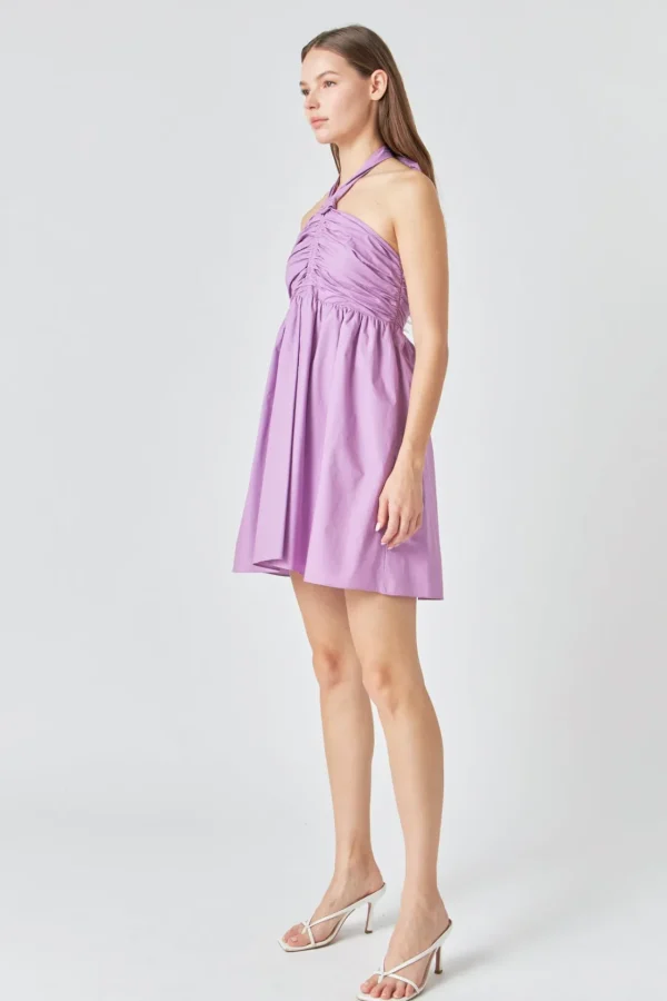 ENDLESS ROSE Tops*- Ruched Halter Neck Flounce Dress GRAPE
