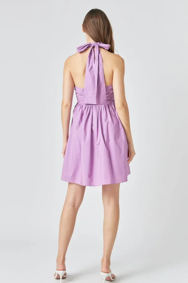 ENDLESS ROSE Tops*- Ruched Halter Neck Flounce Dress GRAPE